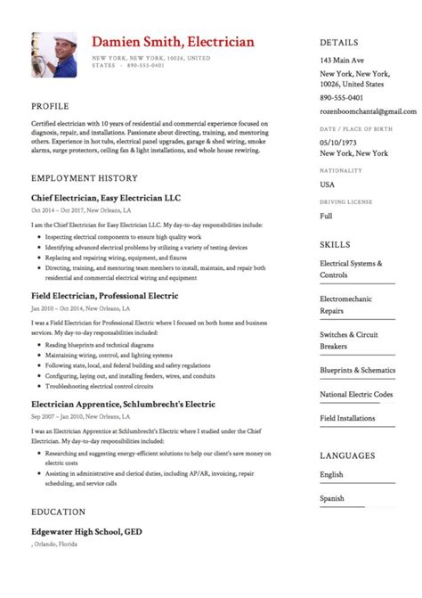 Free resume template for electrician